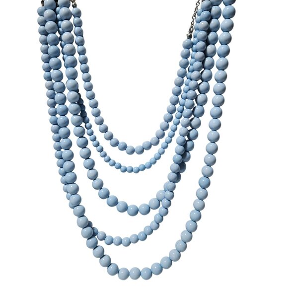 Vintage Multi Layered Light Blue Beaded Necklace Retro 50s 60s Fashion Jewelry - Picture 1 of 6